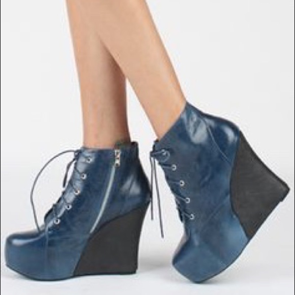 RARE Jeffrey Campbell Two Timer wedge-blue/black